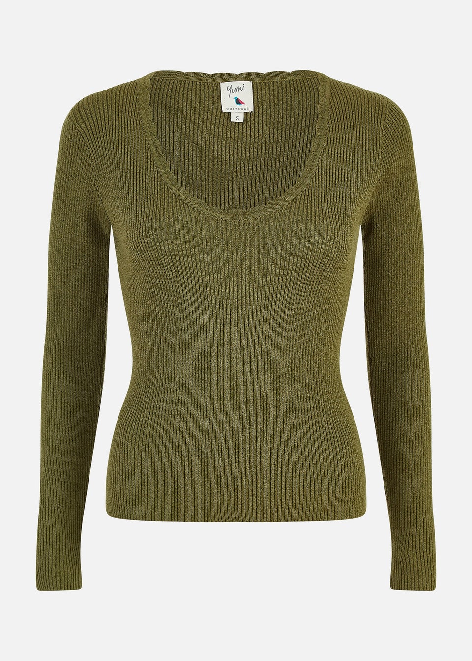 Yumi Green Metallic Knitted Ribbed Top