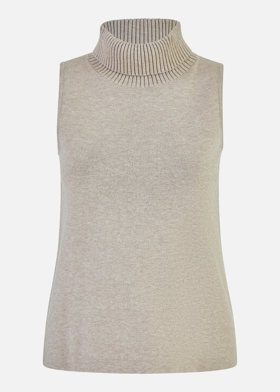 Yumi Beige Knitted Roll Neck Sleeveless Jumper