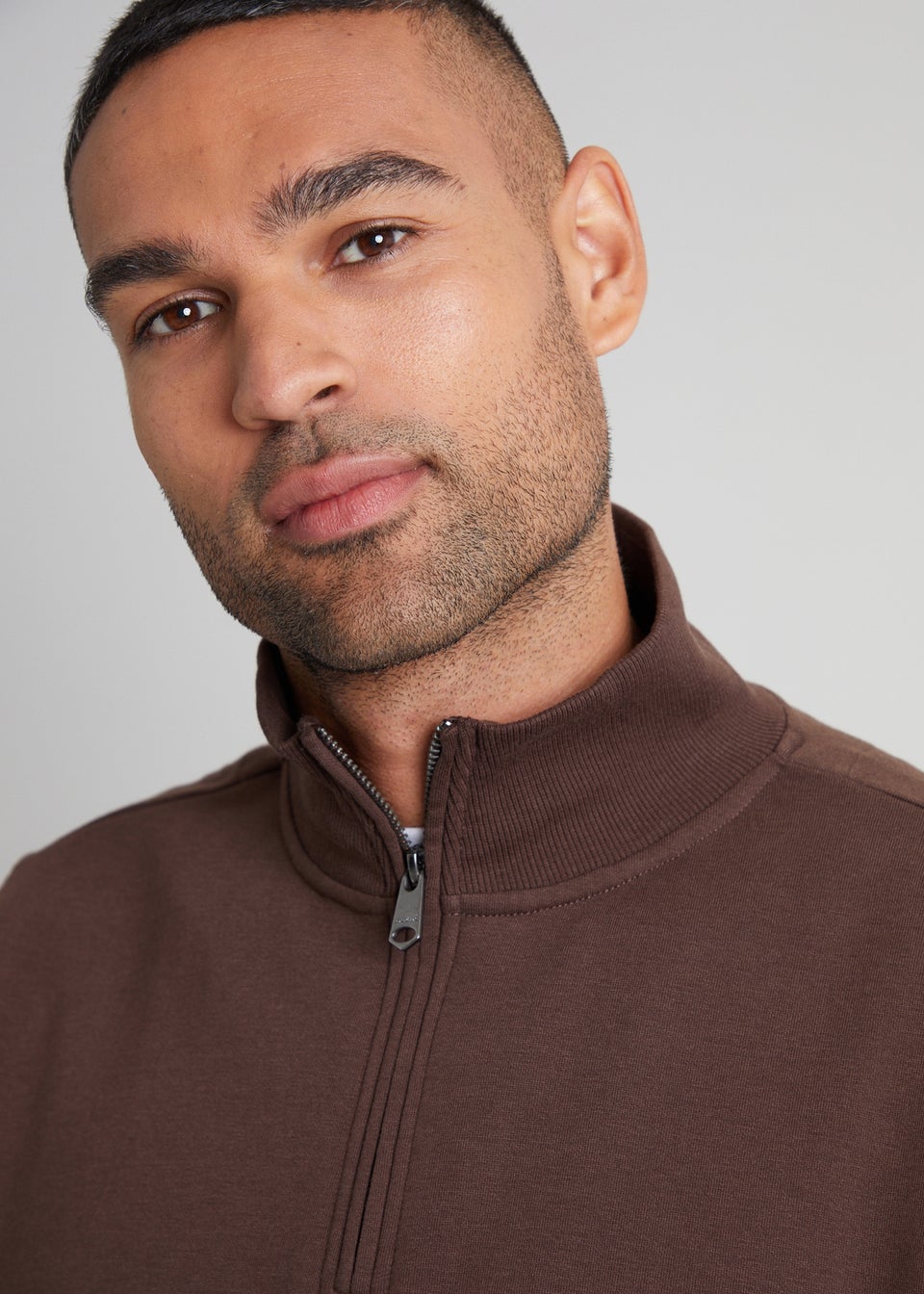 Threadbare Chocolate 1/4 Zip Neck Sweatshirt