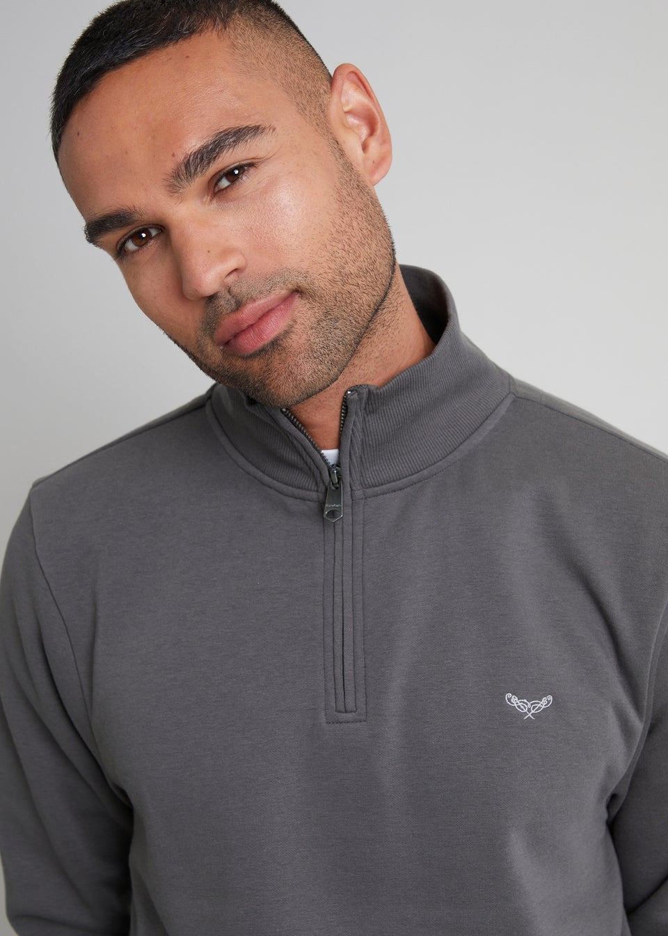 Threadbare Dark Grey 1/4 Zip Neck Sweatshirt