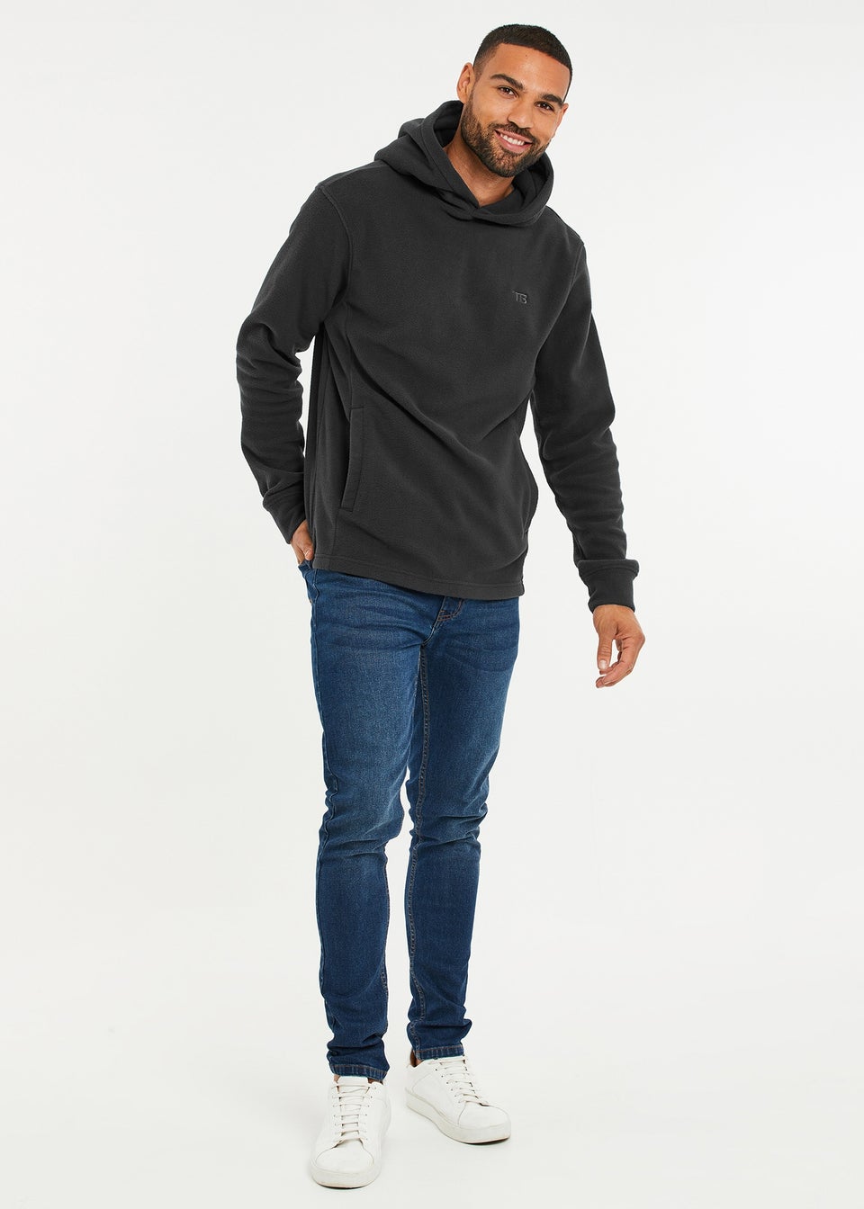 Threadbare Dark Grey Microfleece Overhead Hoodie