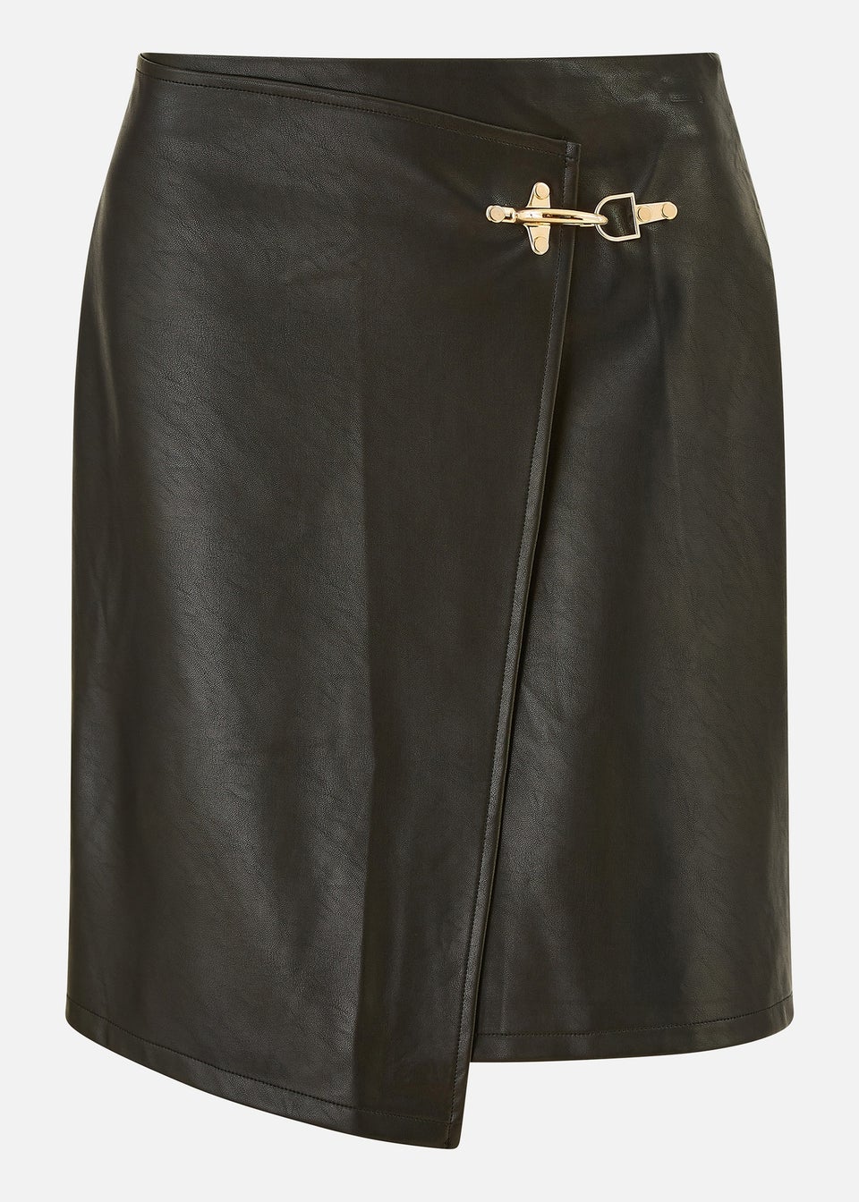 Yumi Black Faux Leather Wrap Mini Skirt Matalan
