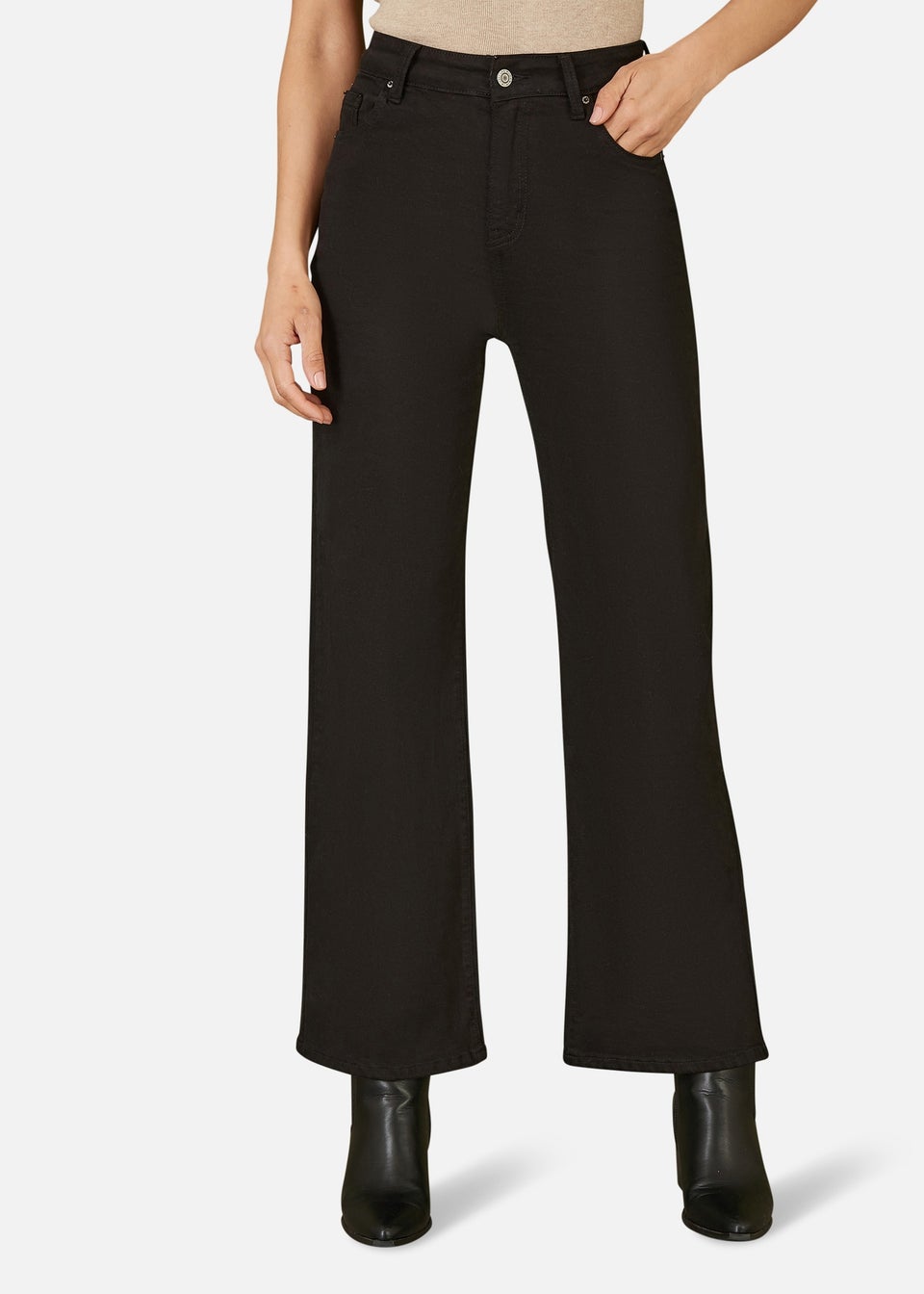 Yumi Black Stretch Canvas Wide Leg High Waist Jeans