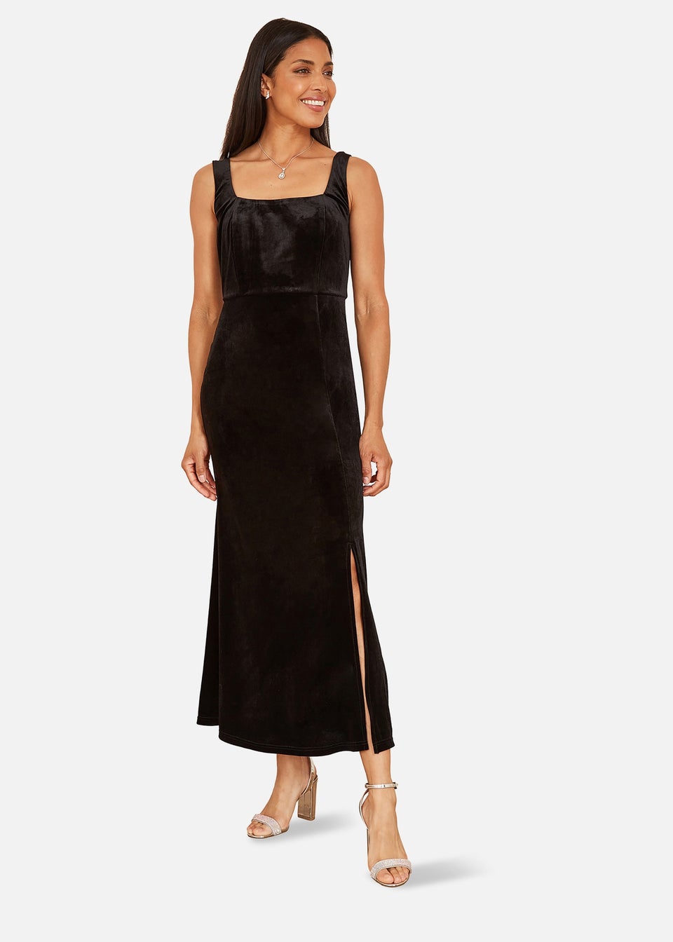 Mela Black Velvet Fitted Midi Dress