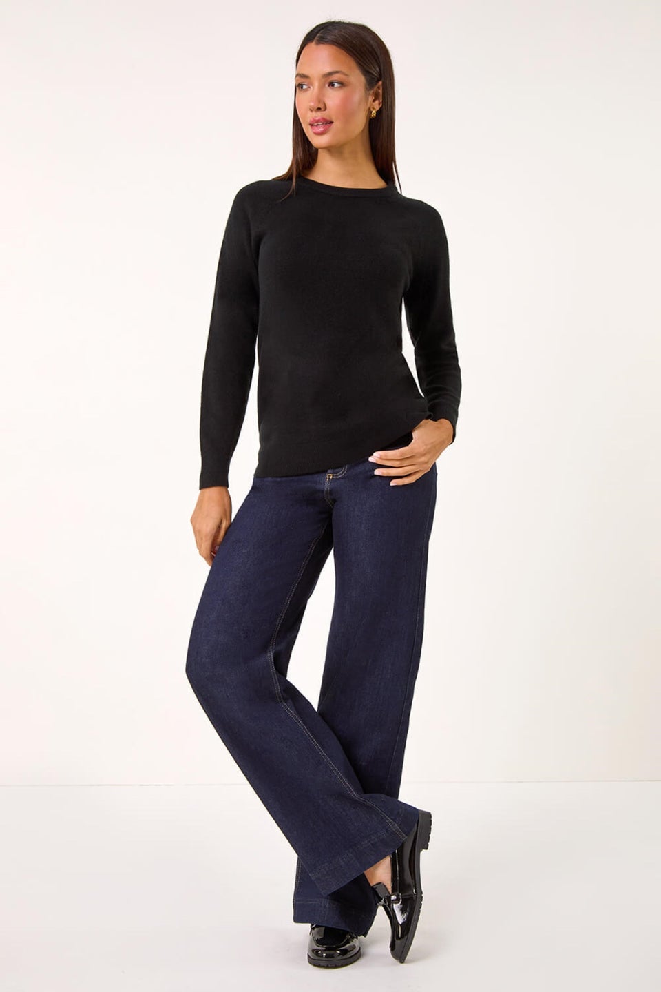 Roman Black Plain Soft Crew Neck Jumper