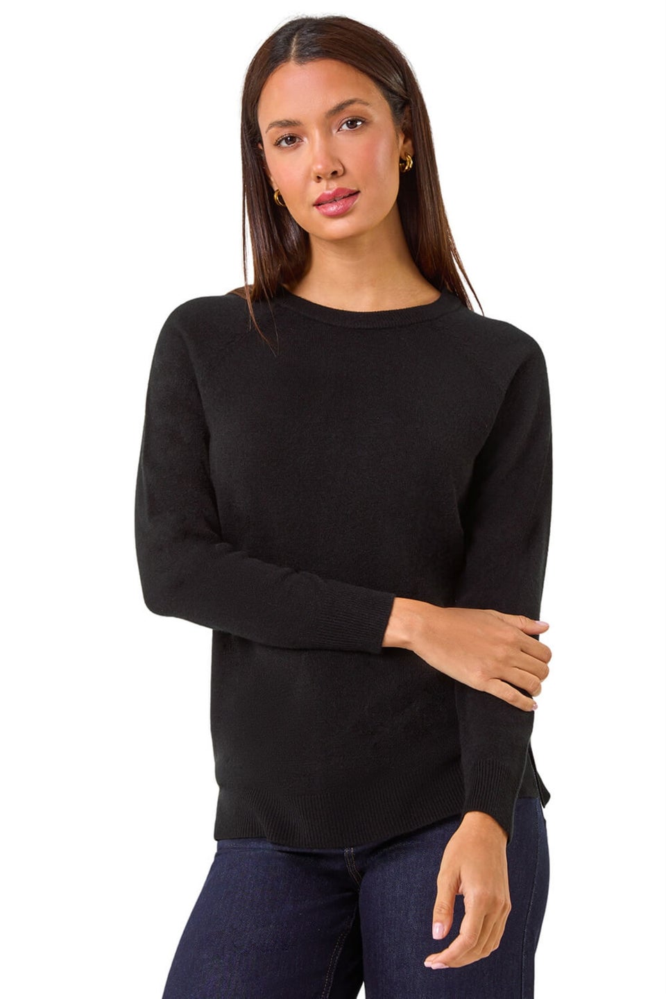 Roman Black Plain Soft Crew Neck Jumper