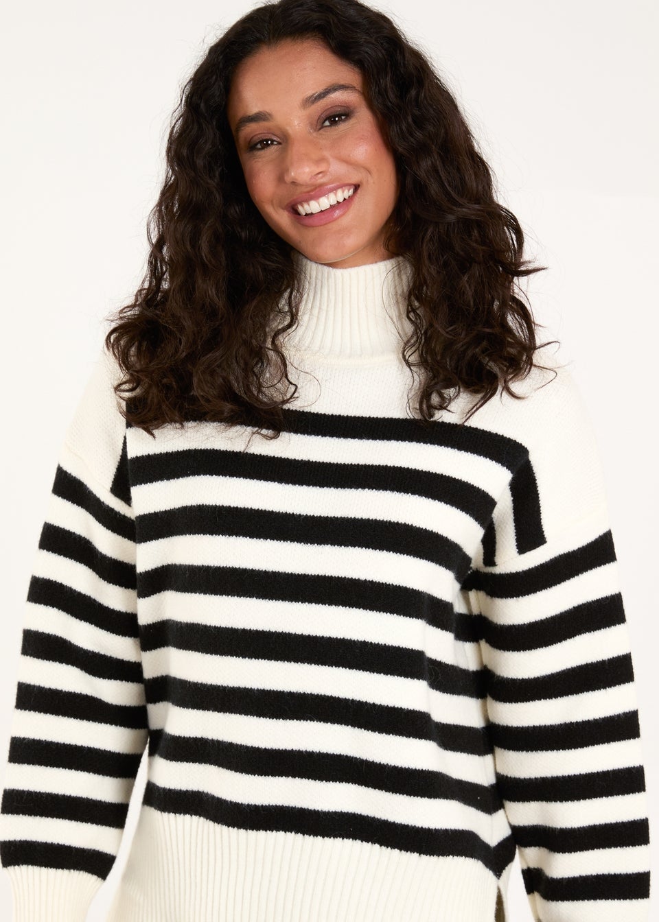 Blue Vanilla Ivory High Neck Striped Jumper