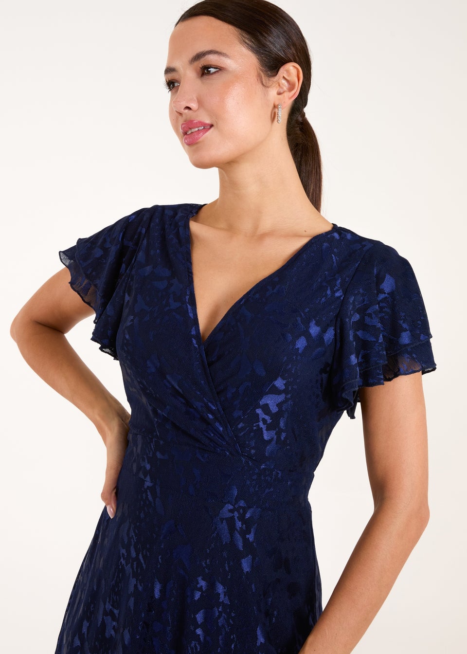 Blue Vanilla Navy Mesh Angel Sleeve Dress