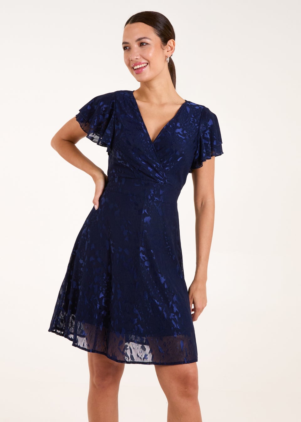 Blue Vanilla Navy Mesh Angel Sleeve Dress