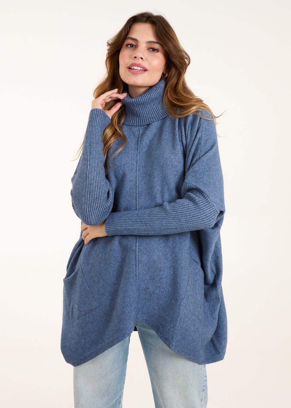 Blue Vanilla Blue Roll Neck Pocket Jumper