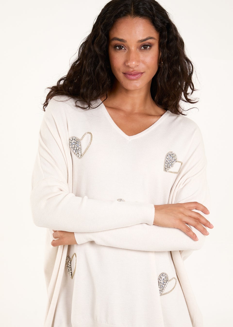 Blue Vanilla Cream V Neck Hearts Jumper