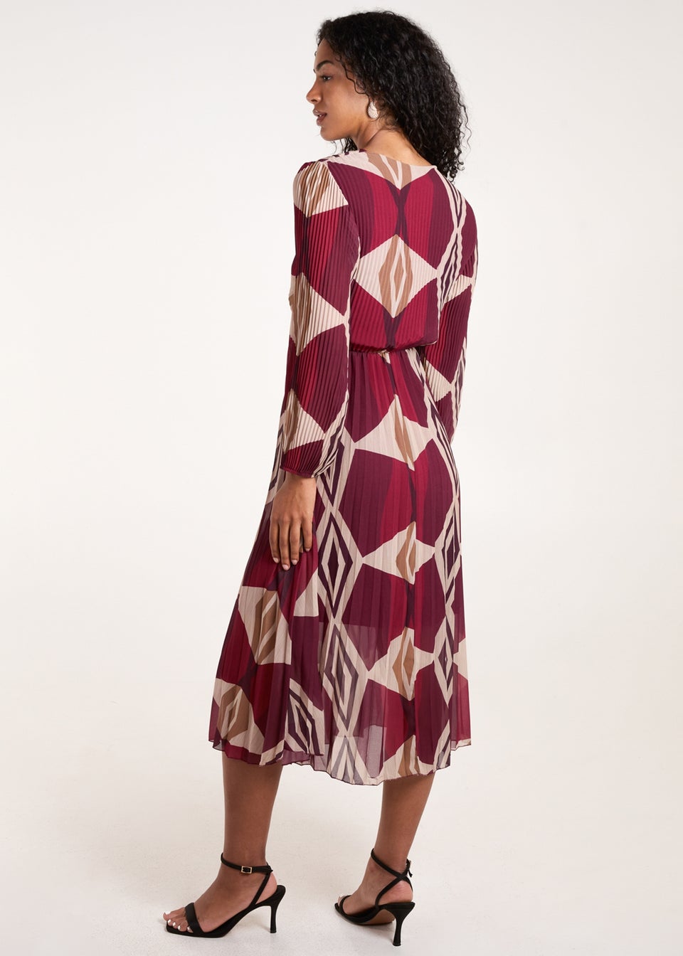Blue Vanilla Red Wrap Front Pleated Geometric Maxi Dress