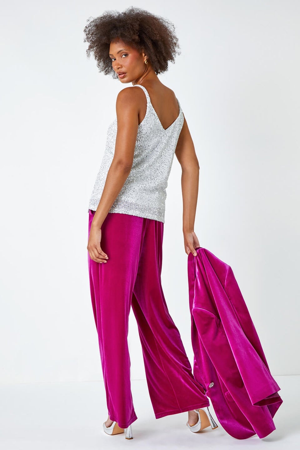 Dusk Silver Embellished Sequin Cami Top