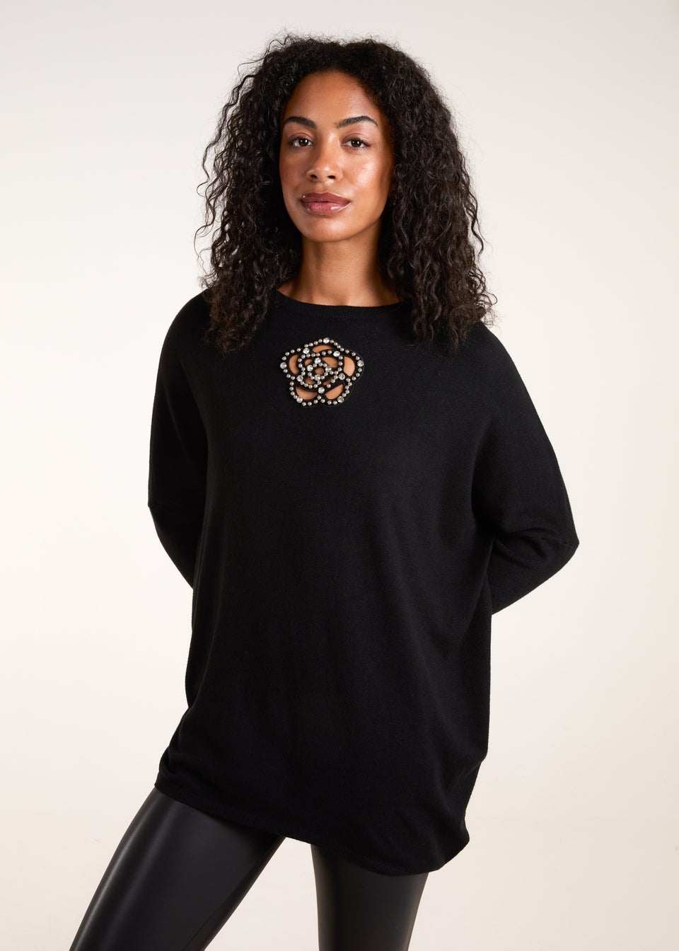 Blue Vanilla Black Cut Out Flower Pearl Details Jumpers