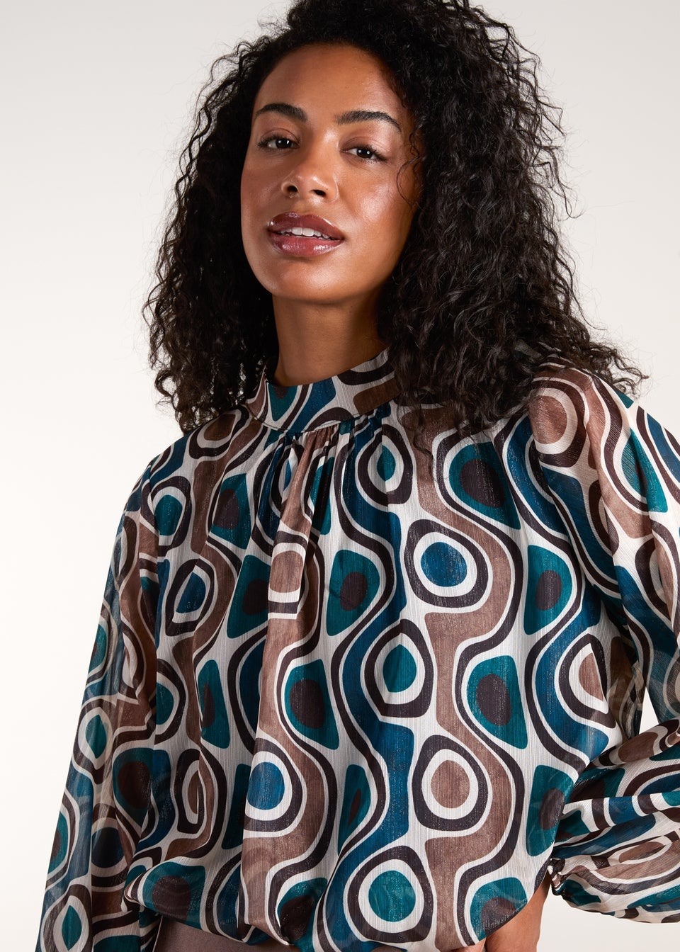 Blue Vanilla Teal High Neck Puffball Top