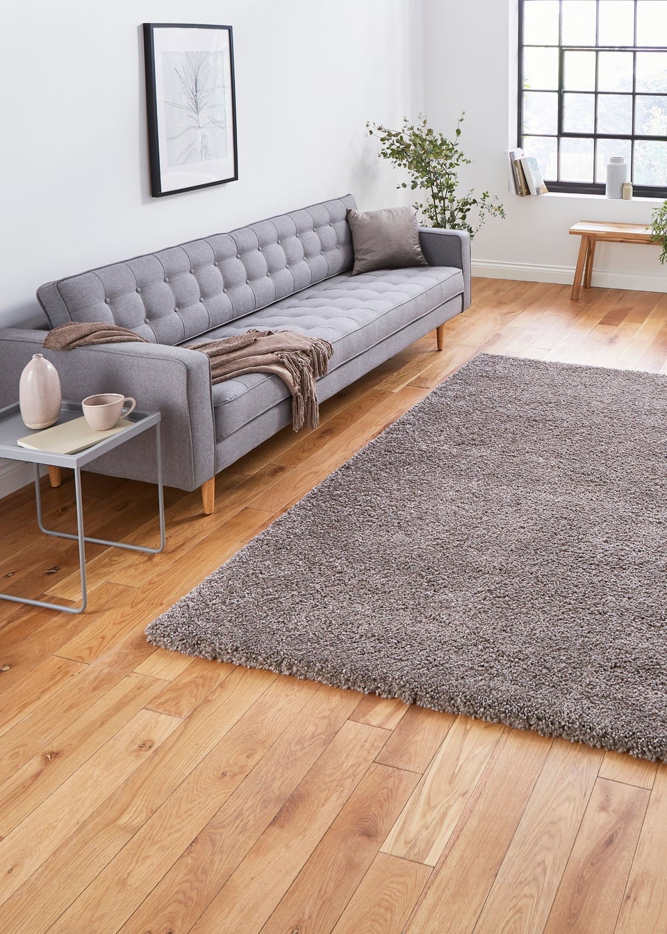 Think Rugs Sierra Beige Plain Shaggy Rectangle Rug