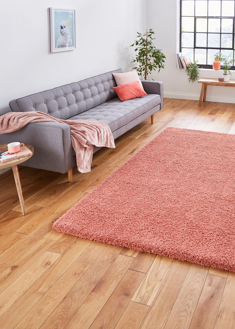 Think Rugs Sierra Peach Plain Shaggy Rectangle Rug