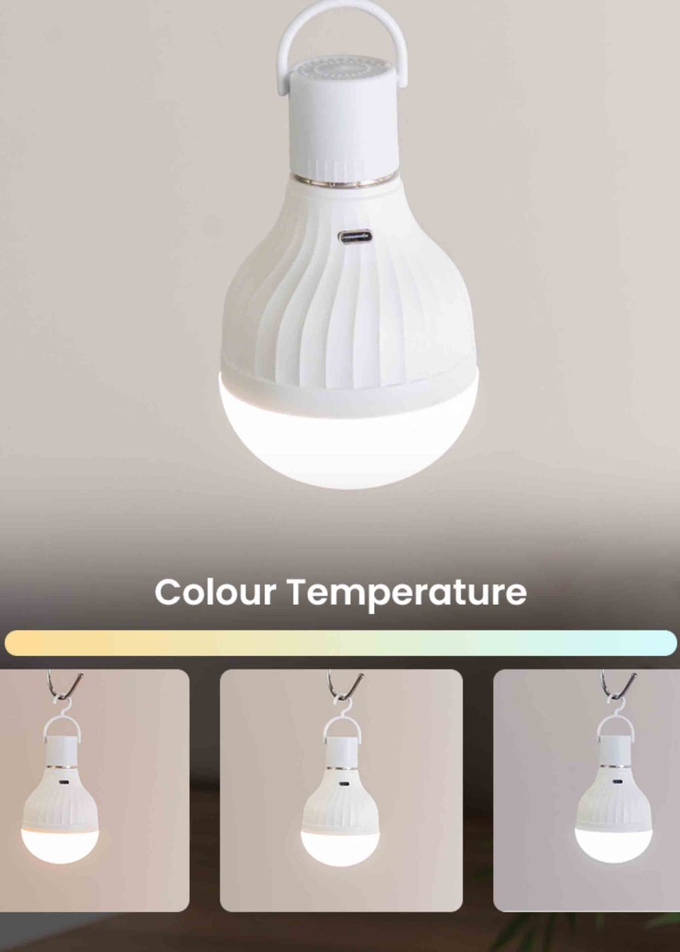 ValueLights USB-C Rechargable E27 Dimmable LED White Bulb (11.5cm x 7cm x 7cm)