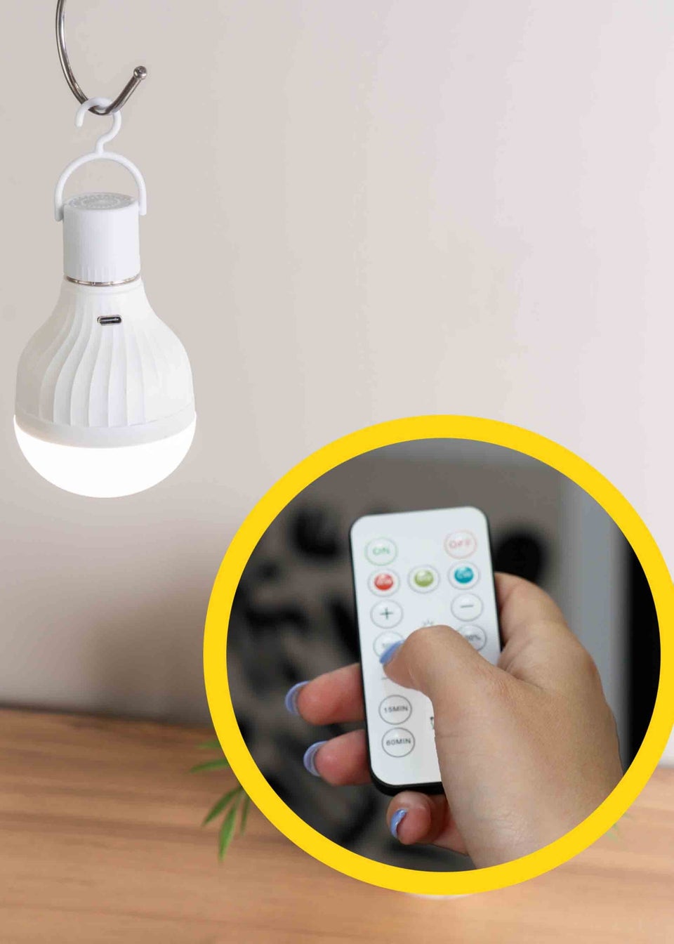 ValueLights USB-C Rechargable E27 Dimmable LED White Bulb (11.5cm x 7cm x 7cm)