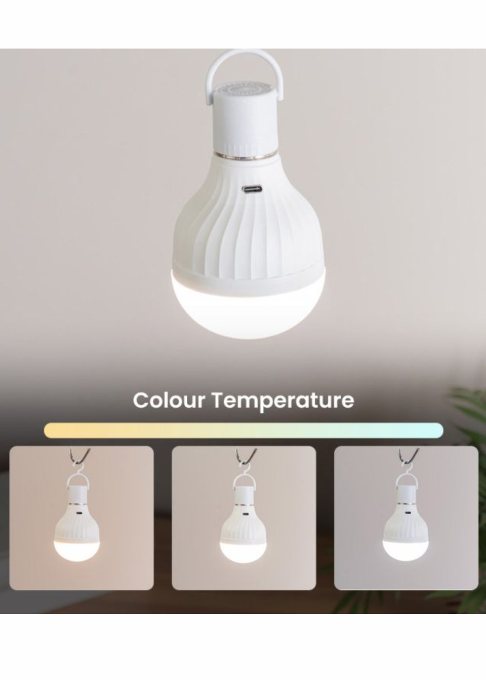 ValueLights USB-C Rechargable E27 Dimmable LED White Bulb (11.5cm x 7cm x 7cm)