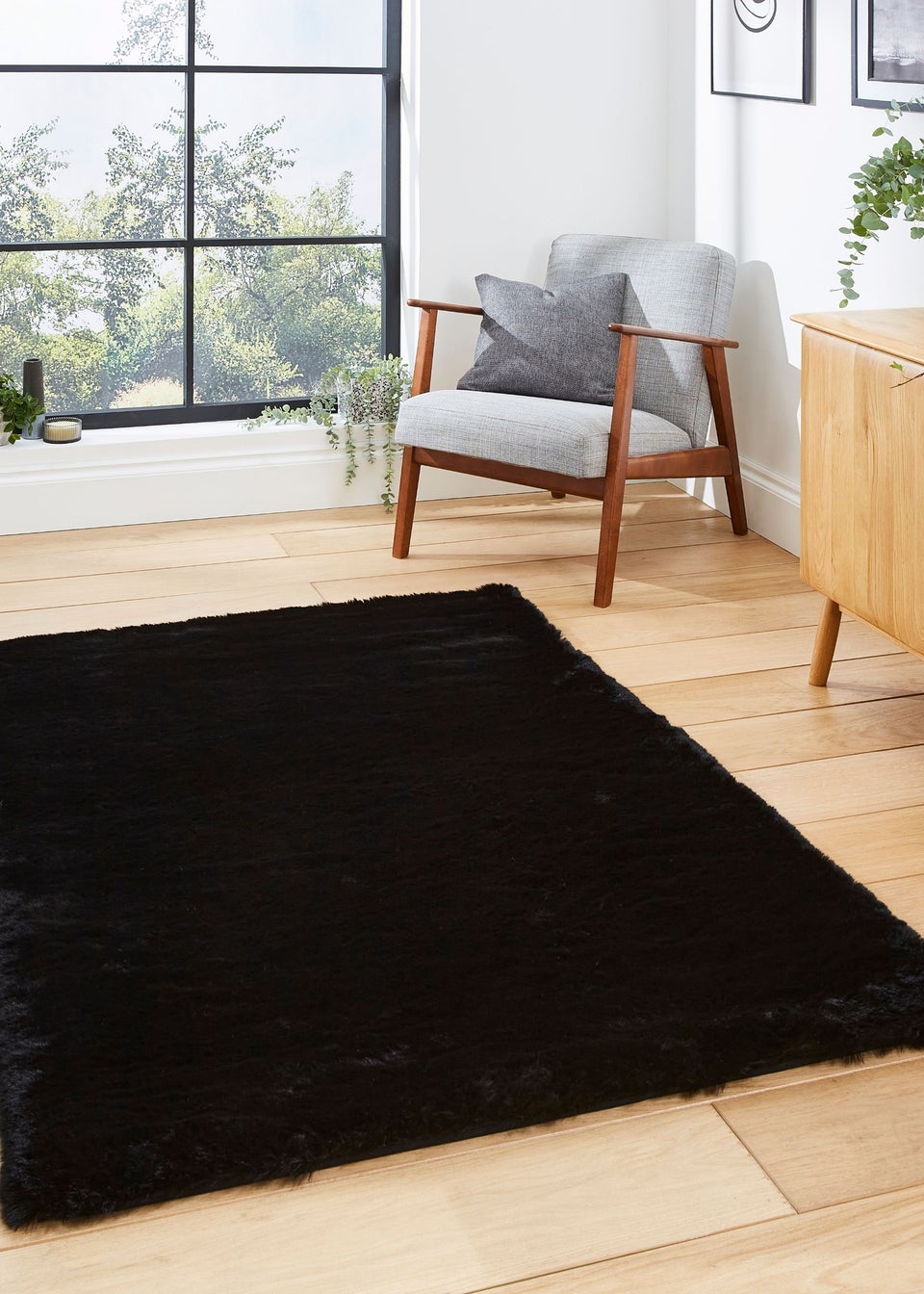 Think Rugs Super Teddy Black Plain Shaggy Rectangle Rug