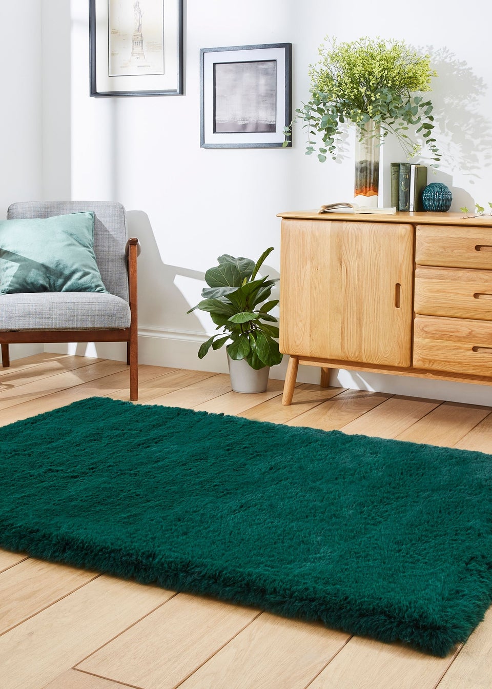 Think Rugs Super Teddy Jewel Green Plain Shaggy Rectangle Rug