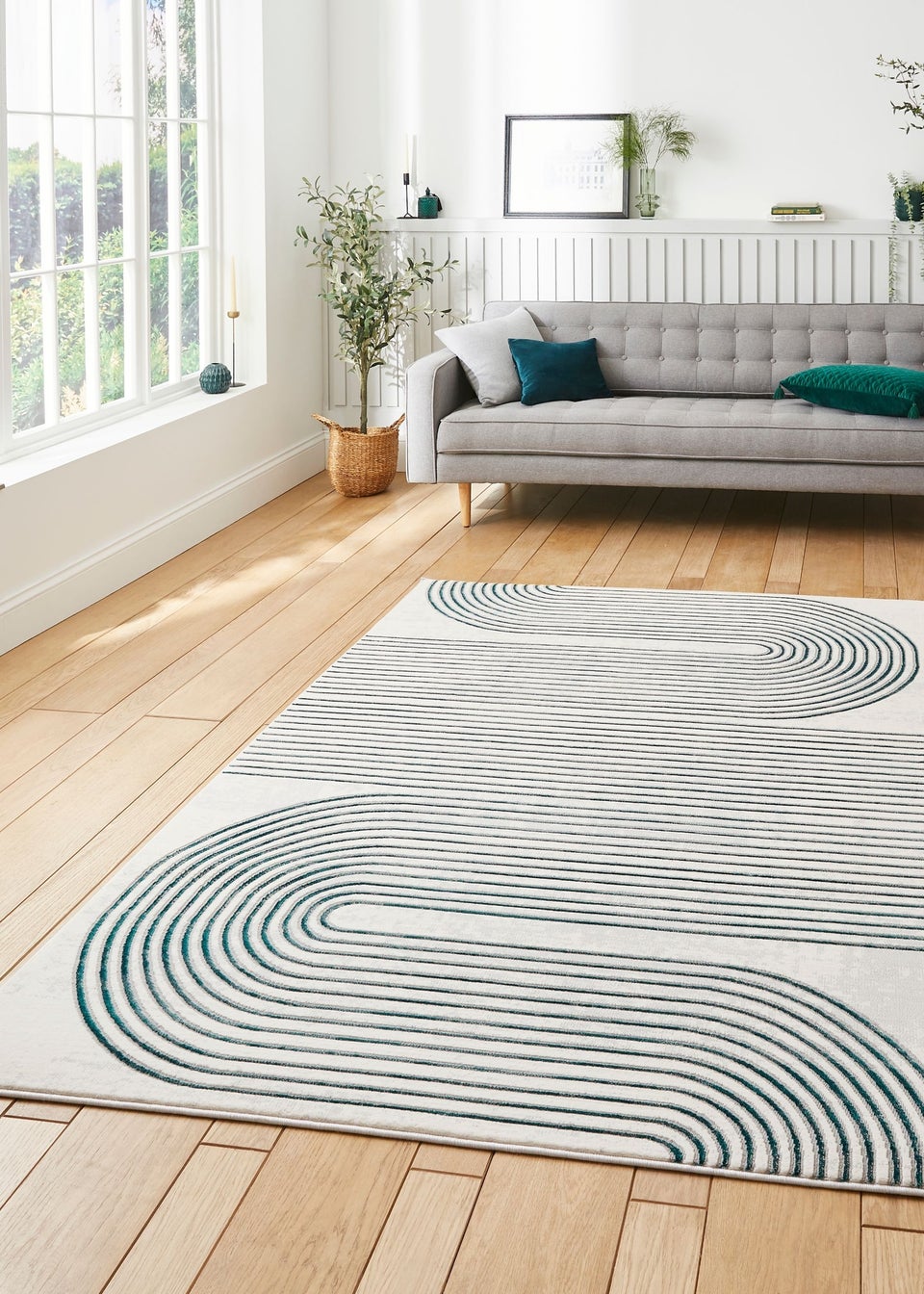 Think Rugs Apollo Grey/Green Modern Linear Rectangle Rug