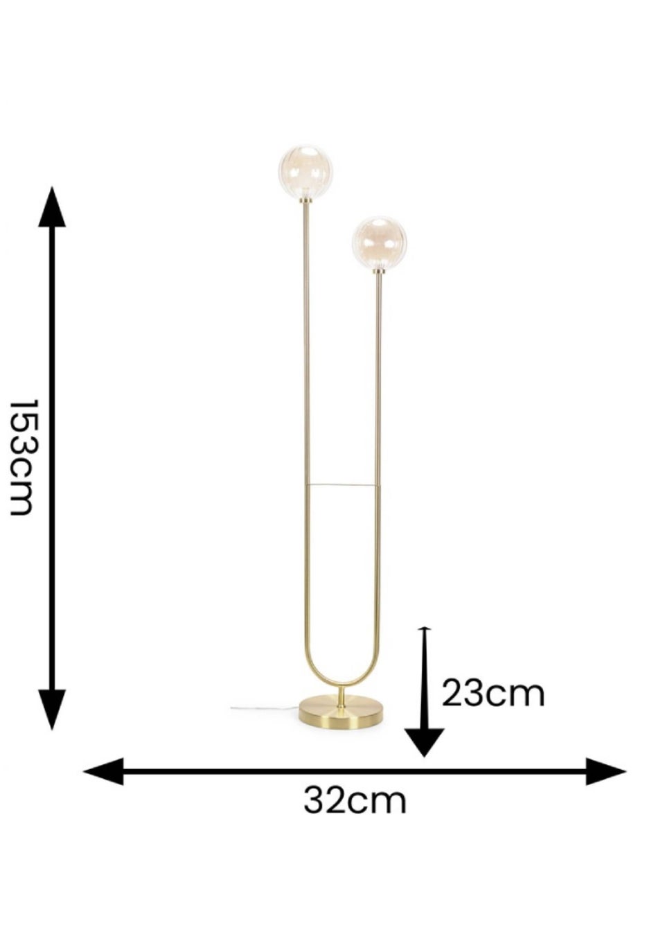 ValueLights Chessy  Gold Floor Lamp with Globe Shade (153cm x 32cm x 23cm)