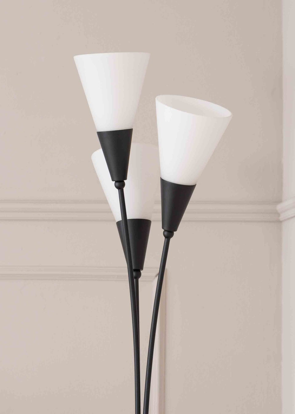 ValueLights Kristina  Black Floor Lamp with White Uplighter Shade (152cm x 22cm x 24cm)