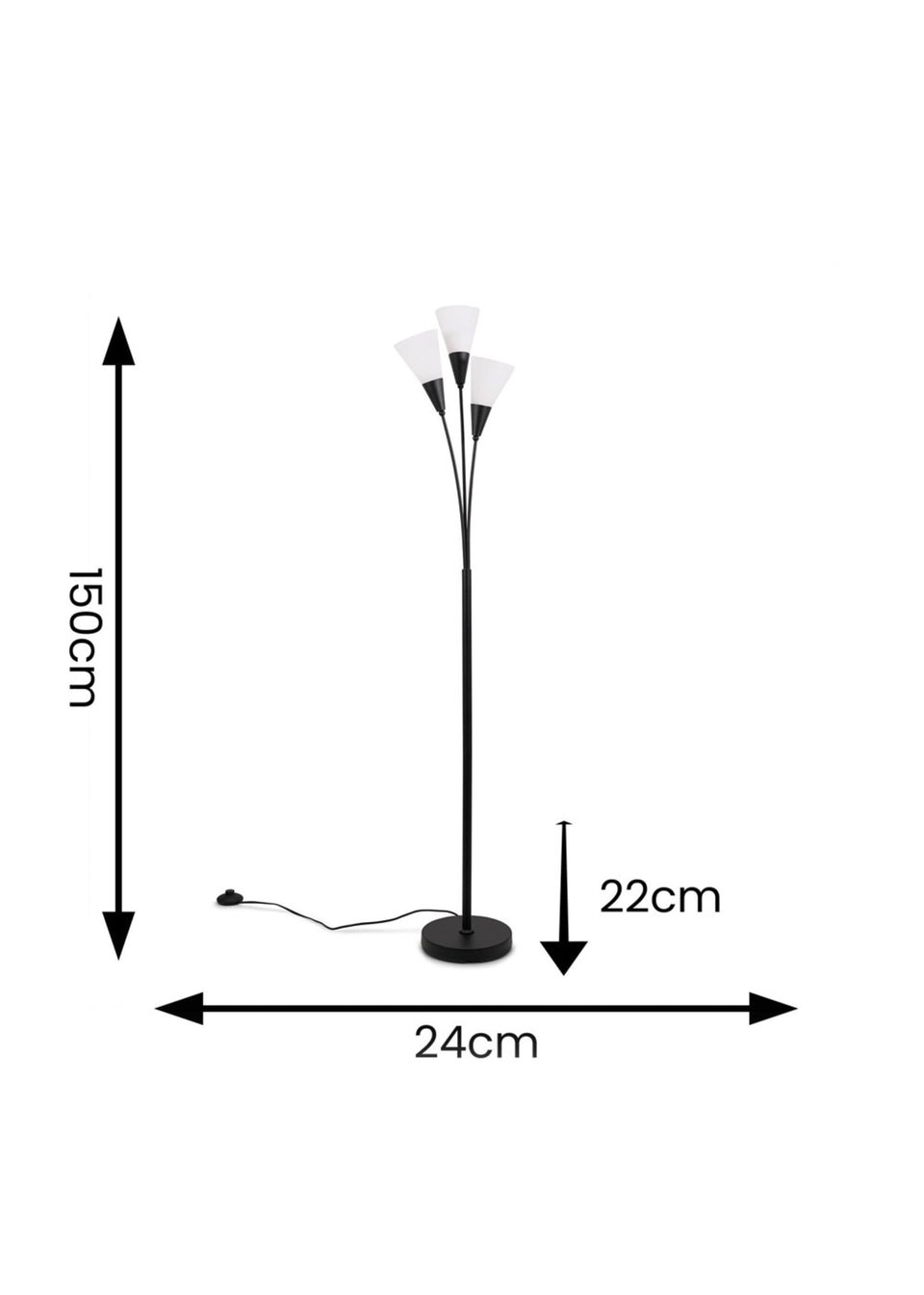 ValueLights Kristina  Black Floor Lamp with White Uplighter Shade (152cm x 22cm x 24cm)