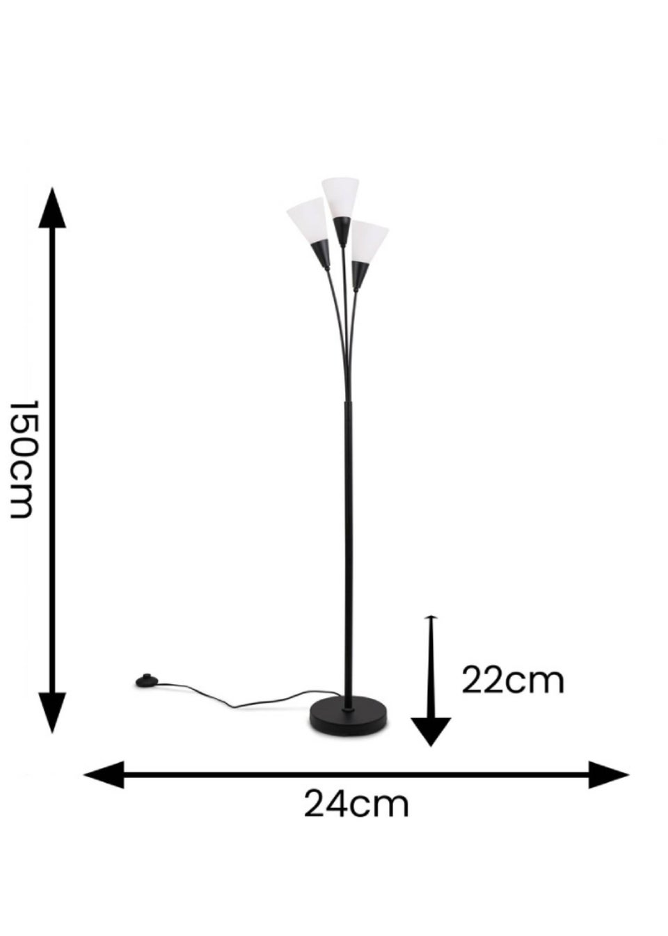 ValueLights Kristina  Black Floor Lamp with White Uplighter Shade (152cm x 22cm x 24cm)