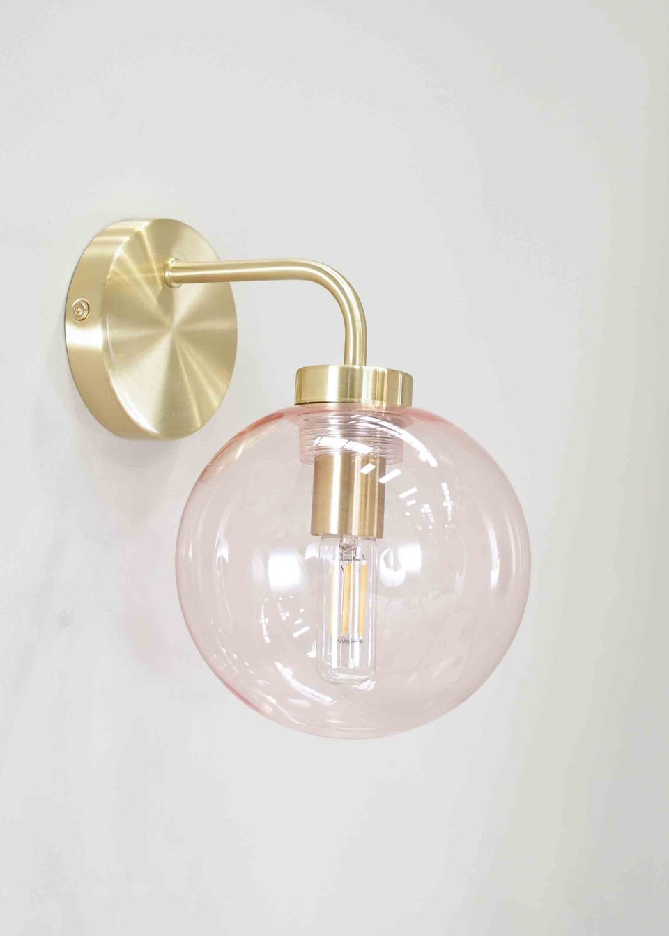 ValueLights Frenchie  Gold Wall Light with Pink Globe Shade (24cm x 20cm x 15cm)