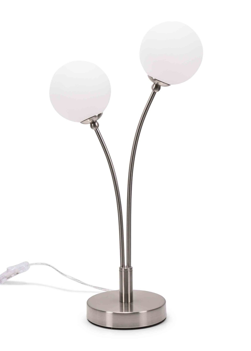 ValueLights Velika  Silver Table Lamp with White Globe Shade (47.5cm x 13cm x 24cm)