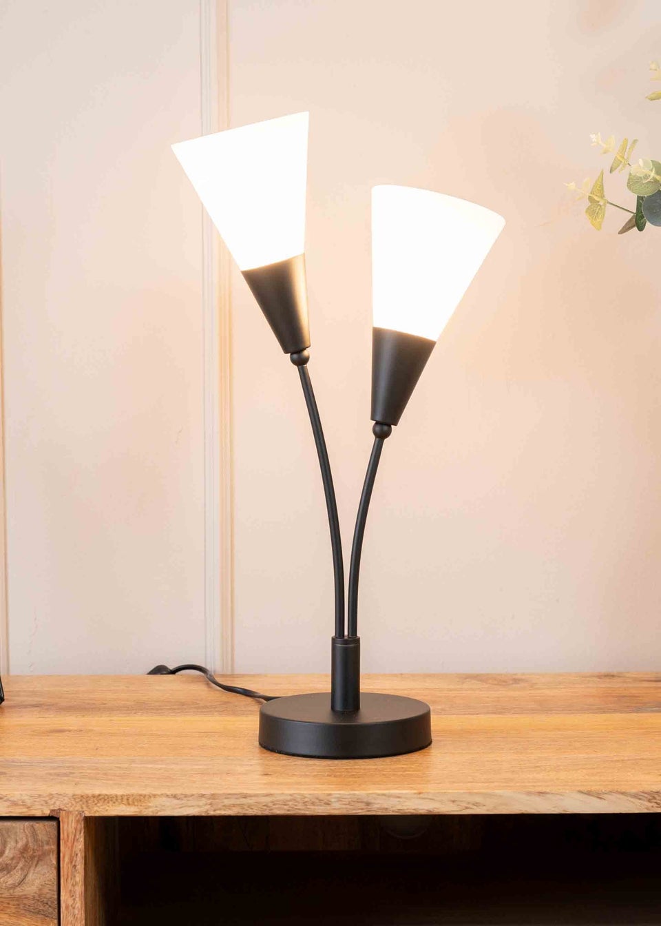 ValueLights Kristina  Black Table Lamp with White Uplighter Shade (48.5cm x 13cm x 14cm)