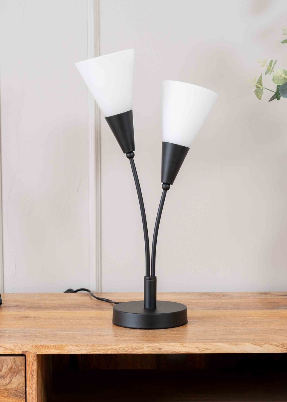 ValueLights Kristina  Black Table Lamp with White Uplighter Shade (48.5cm x 13cm x 14cm)