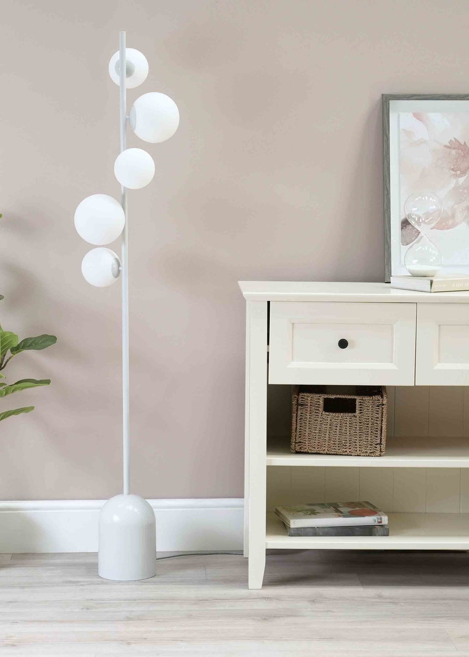ValueLights Marlow  Grey Floor Lamp with White Globe Shade