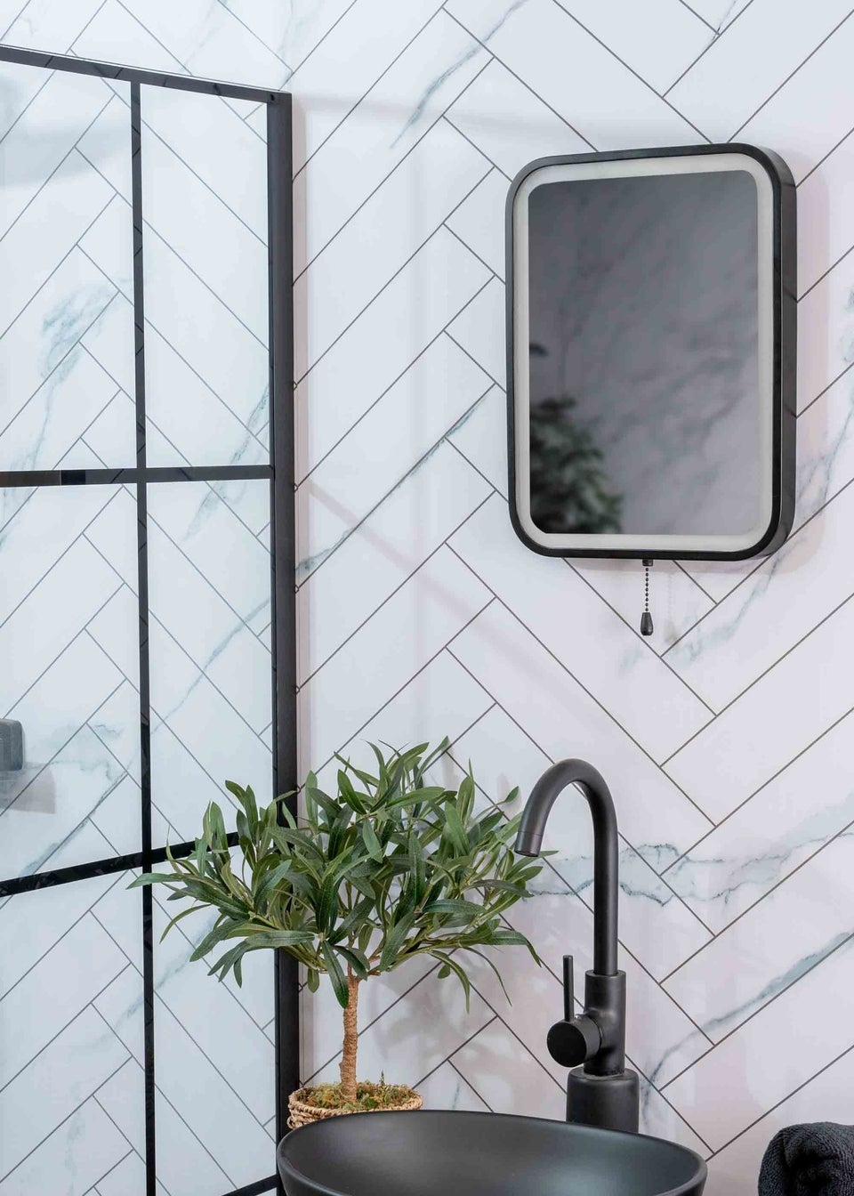 ValueLights IP44 Bathroom Mirror Matte Black Illuminated Integrated LED (40cm x 30.5cm x 3cm)