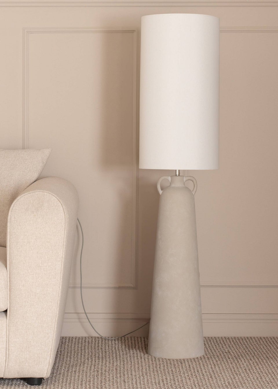 ValueLights Grayson Cement Effect Natural Floor Lamp with Cream Drum Shade