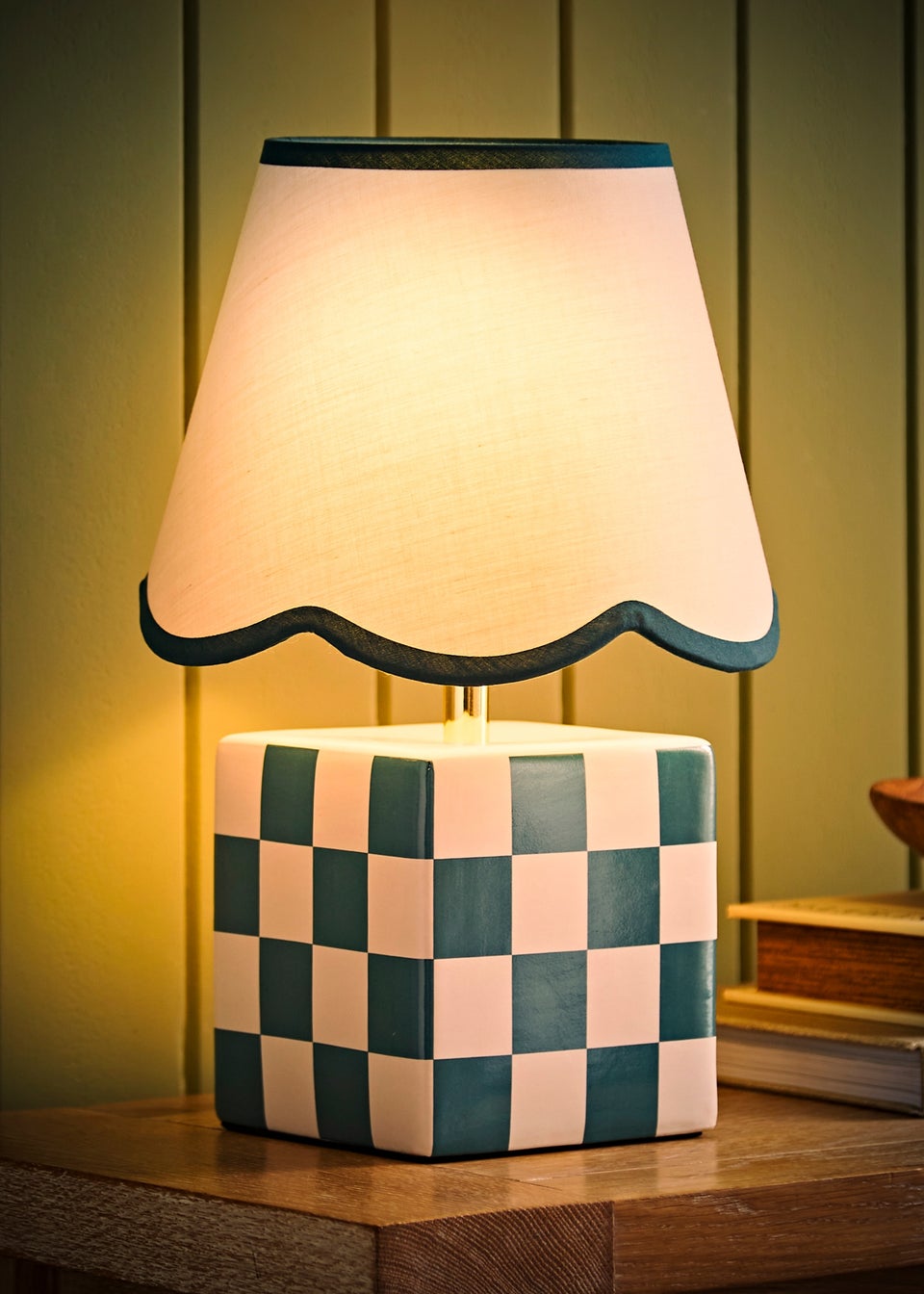 ValueLights Evie Gloss Green Table Lamp with Cream Tapered Shade