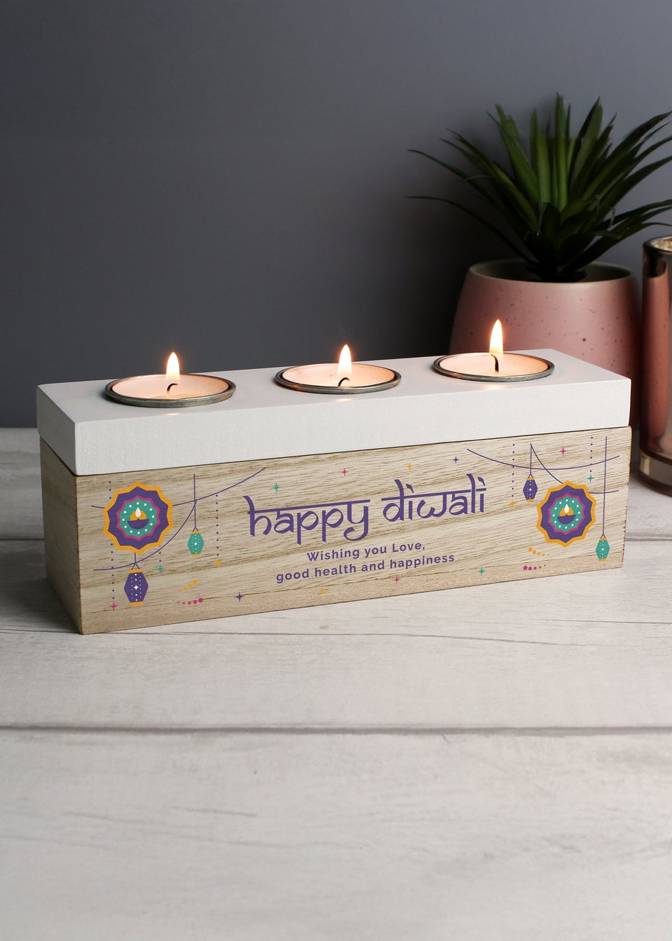 Personalised Memento Company Brown Diwali Triple Tealight Box