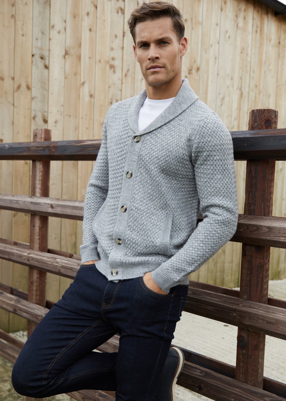 Threadbare Grey Shawl Collar Knitted Cardigan Matalan