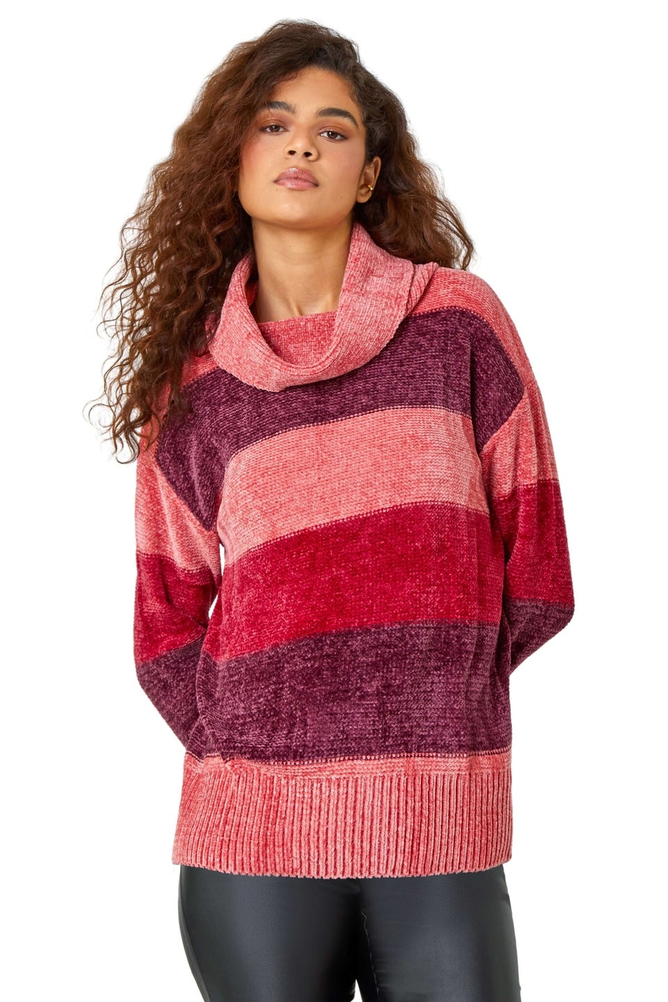 Roman Burgundy Chenille Striped Cowl Neck Jumper Matalan