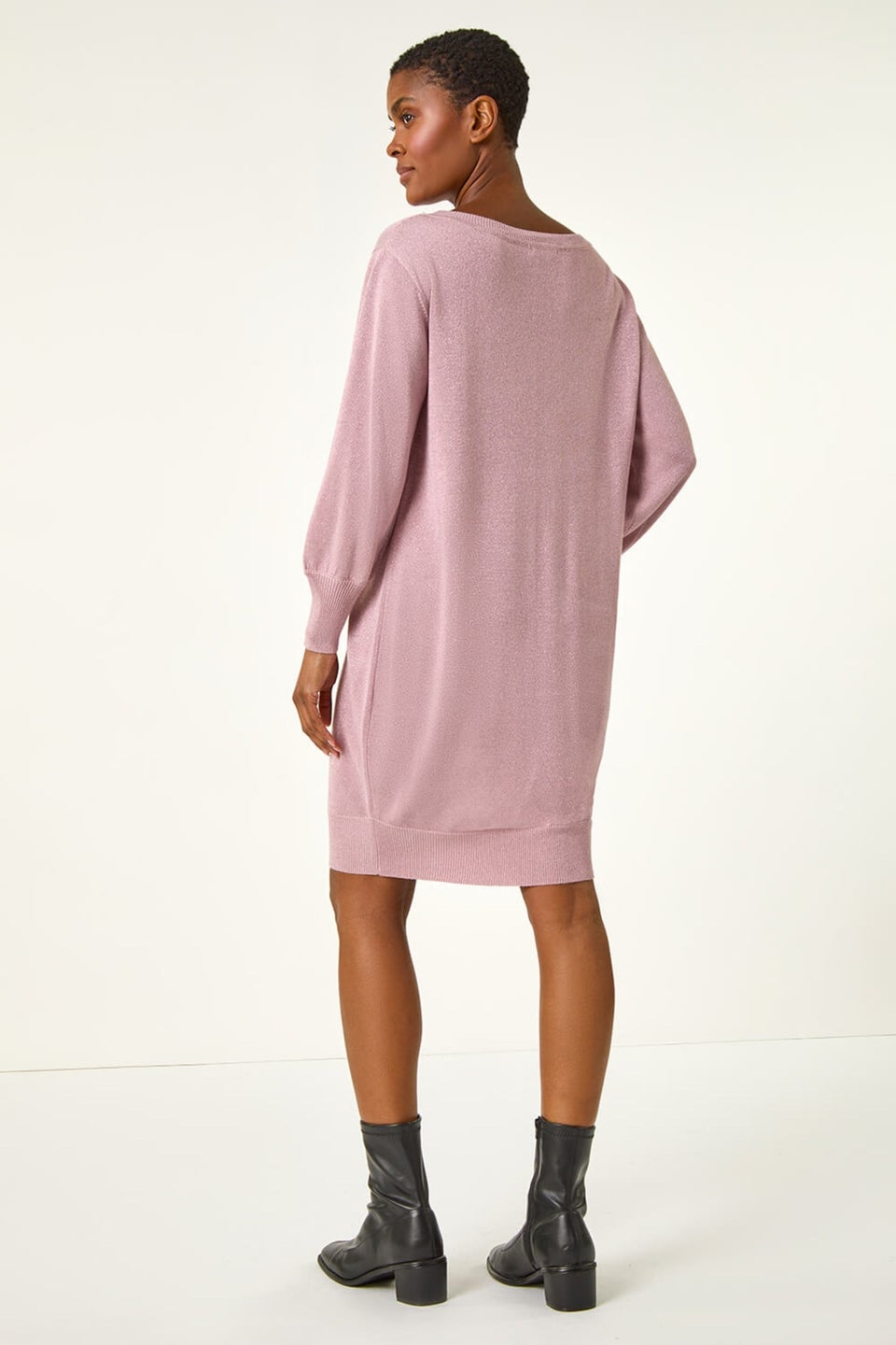 Roman Pale Pink Shimmer Slash Neck Jumper Dress