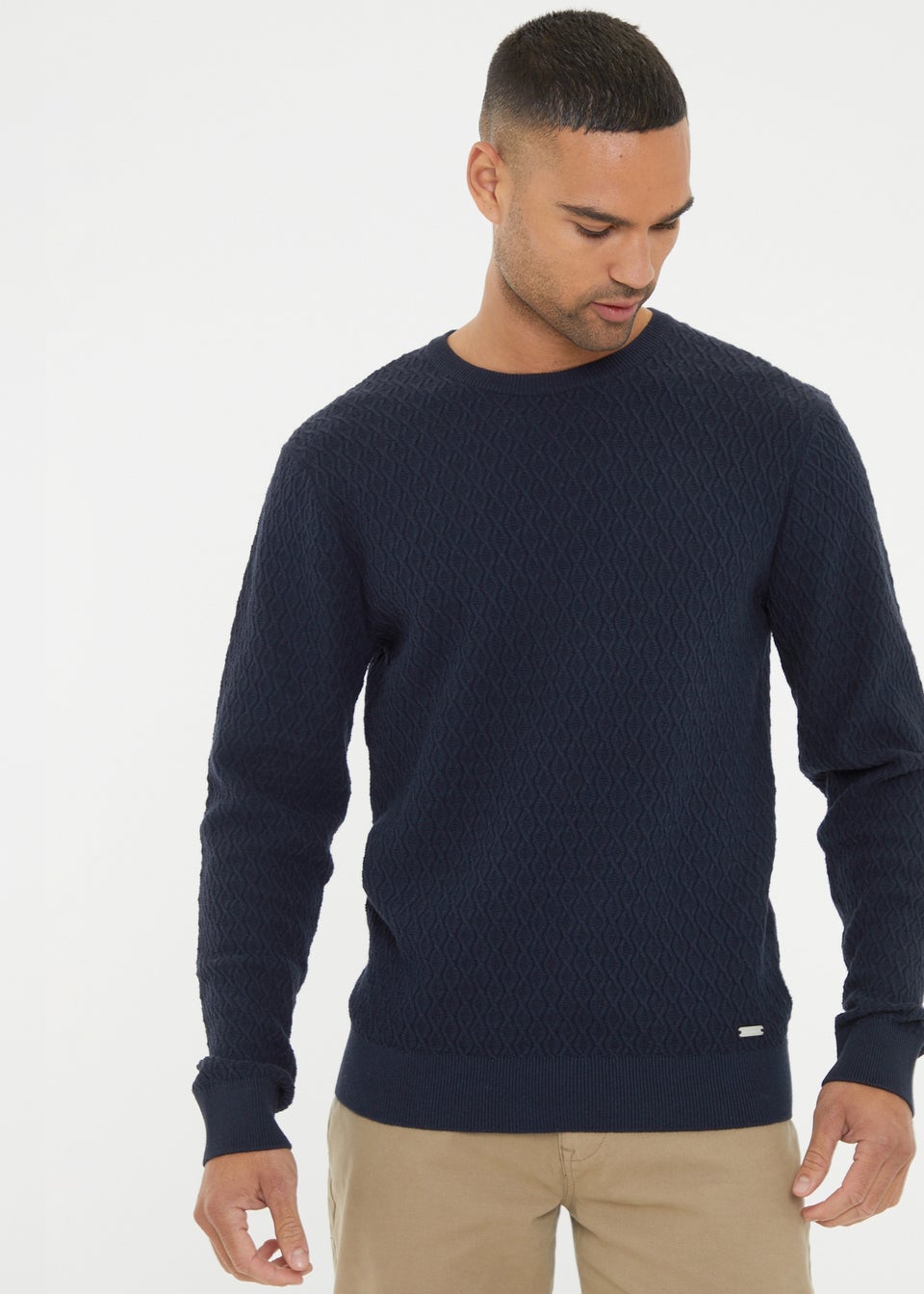 Threadbare Navy Mini Cable Knit Crew Neck Jumper