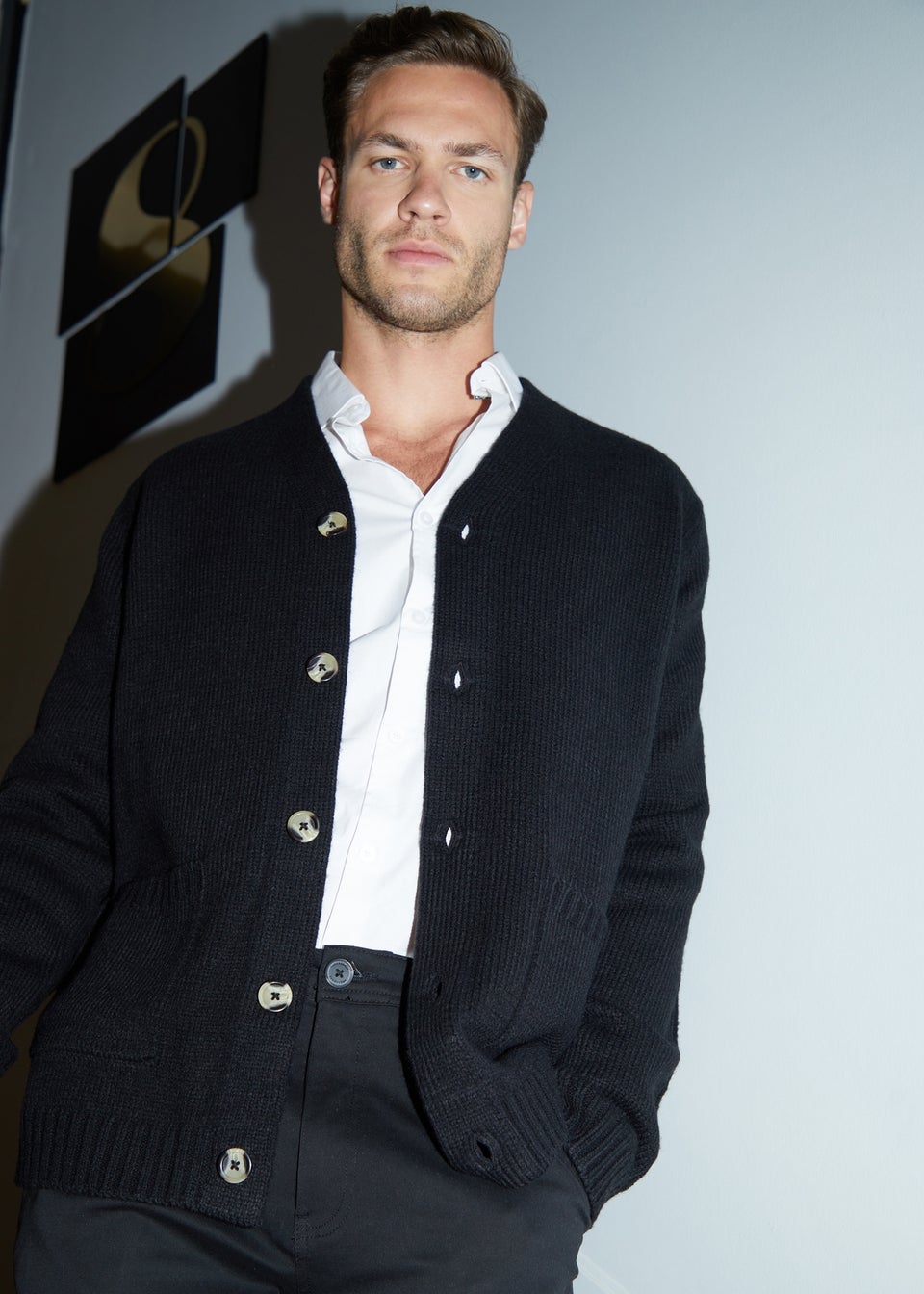 Threadbare Black Knitted V-Neck Cardigan With Wool