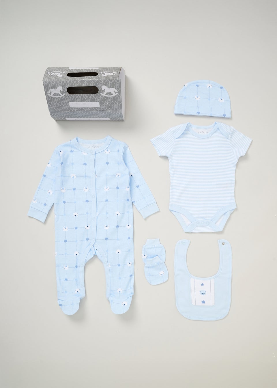 Rock a Bye Baby Light Blue Cotton 5-Piece Baby Gift Set (0-6 months)