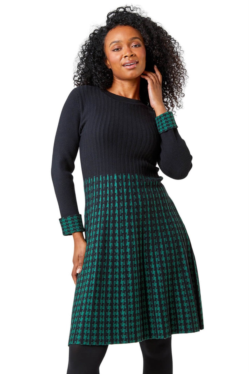 Roman Forest Green Petite Contrast Knit Jumper Dress