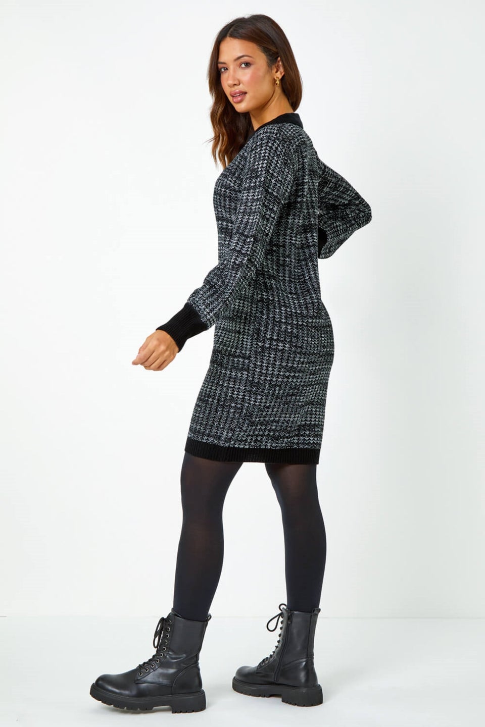 Roman Charcoal Collared Knitted Jumper Dress