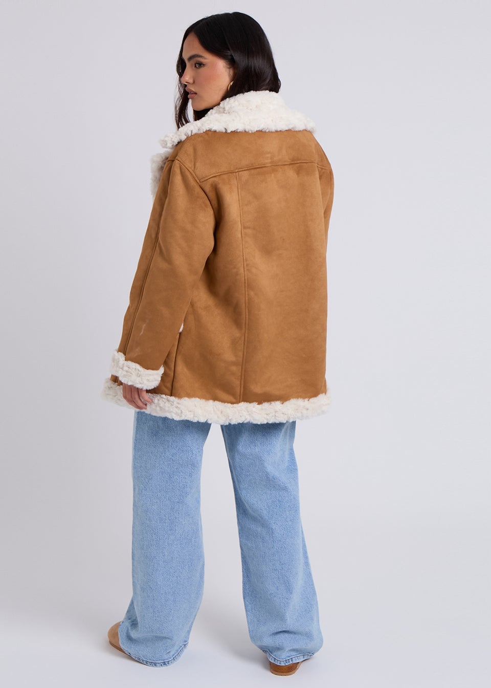 Urban Bliss Brown Suede Bonded Mid Length Coat