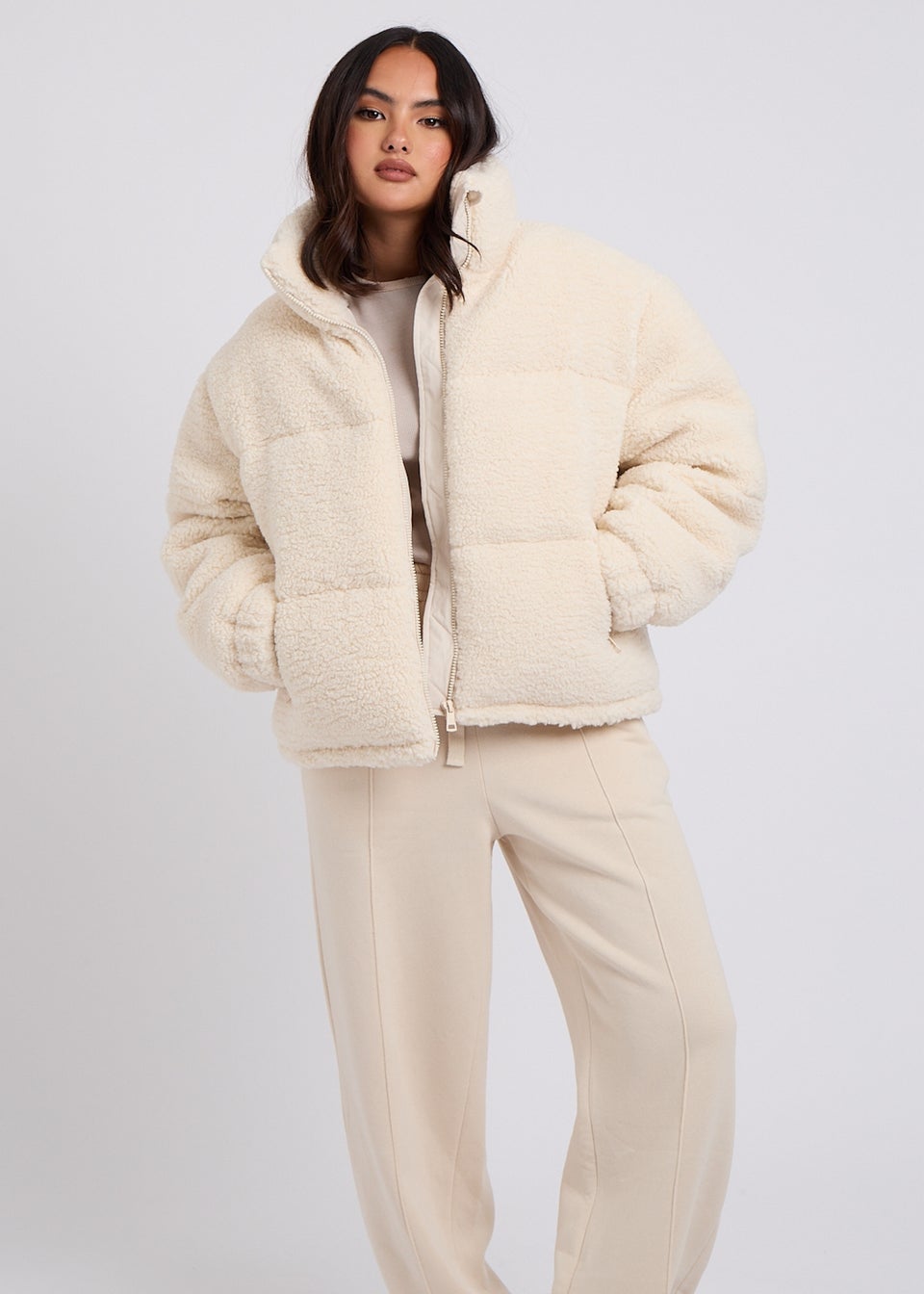 Cream teddy borg coat top